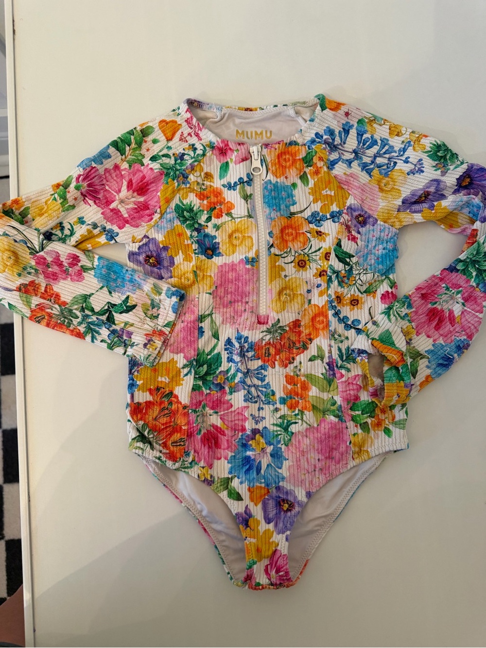 Kids Show me your mumu Floral Long Sleeve Zip Front One-Piece Swimsuit